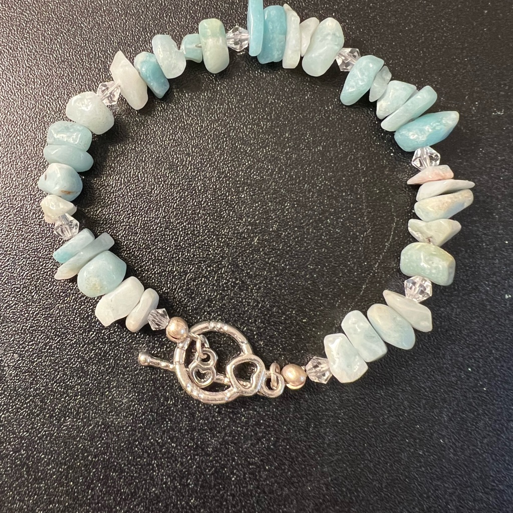 Natural Larimar Stone Chips Boho Beach Resort Silver Tone Toggle Clasp Bracelet
